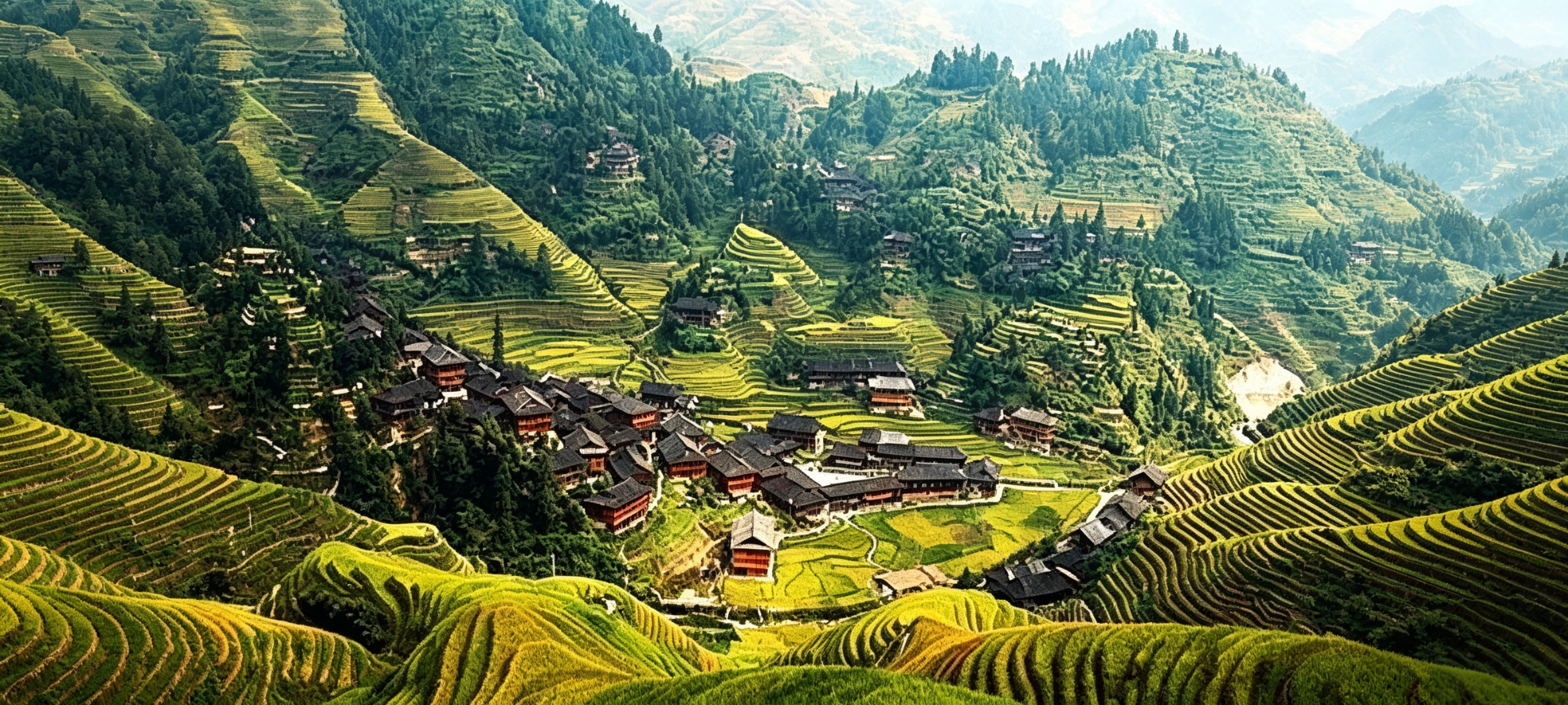 Guilin → Longji Rice Terraces – Terrace Panorama & Zhuang Village Culture