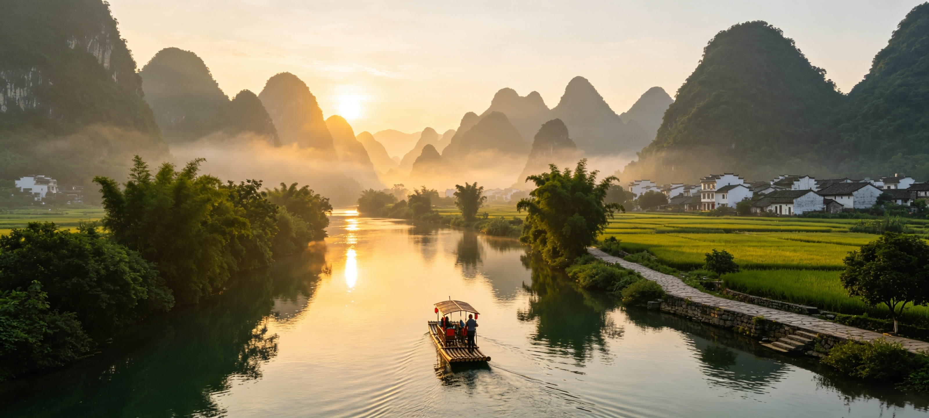 Stay in Xingping Ancient Town; climb Laozhai Hill for sunset over the famous 20 RMB banknote landscape; overnight Xingping.